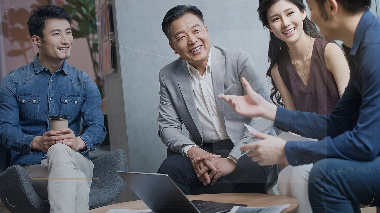 Business discussion around a table