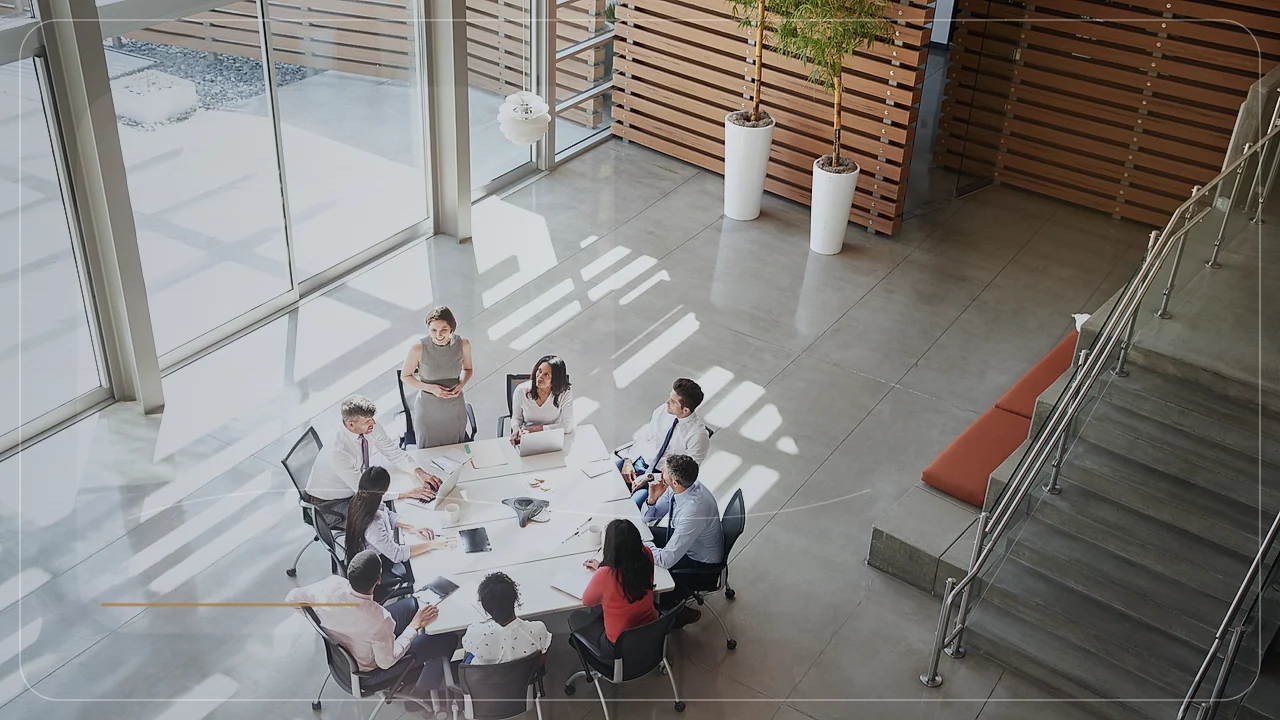 Senior team meeting in a modern office